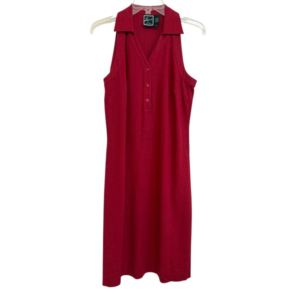 Lennie LNY New York Red Linen Blend Sleeveless Polo Midi Shift Dress Womens 8